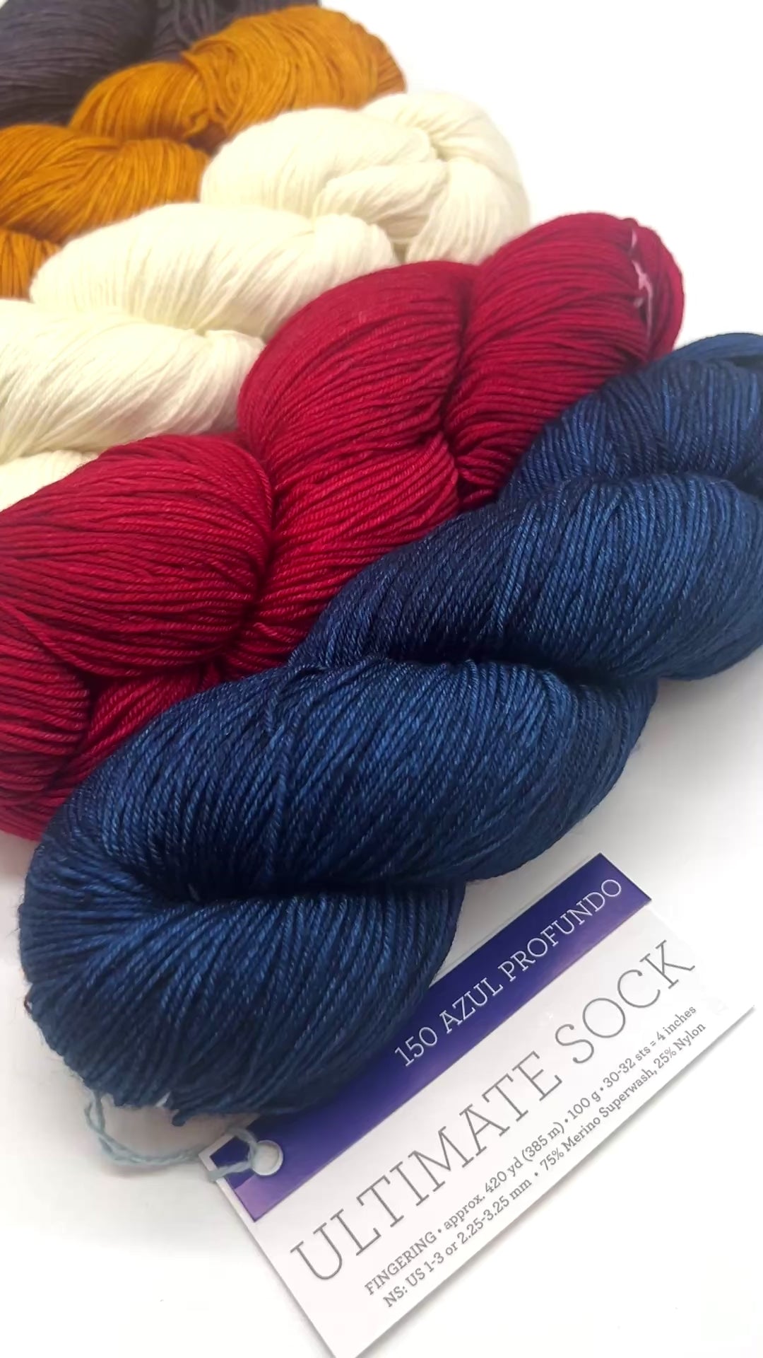 Premium iDOKNiT fingering weight yarn, ULTIMATE SOCK by Malabrigo Peru. Durable blend of 75% superwash merino wool and 25% nylon, 385m/100g. Hand-dyed authentic Peruvian yarn curated by iDOKNiT for resilient socks, garments, and shawls with superior 4-ply stitch definition.