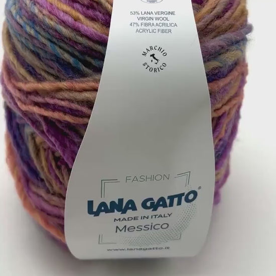 Lana Gatto MESSICO wool acrylic Aran yarn made in Italy with printed color transitions for sweaters cardigans scarves hats and cozy winter knitwear