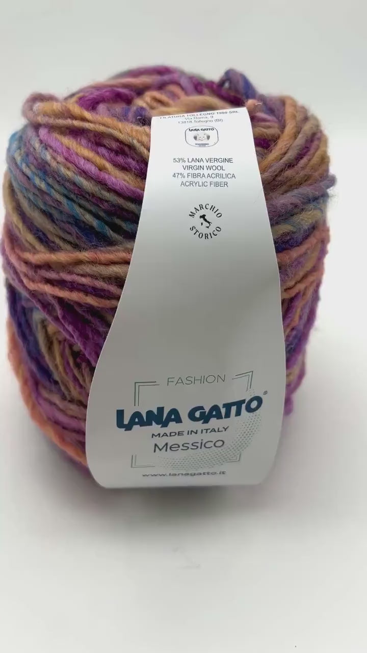 Lana Gatto MESSICO wool acrylic Aran yarn made in Italy with printed color transitions for sweaters cardigans scarves hats and cozy winter knitwear