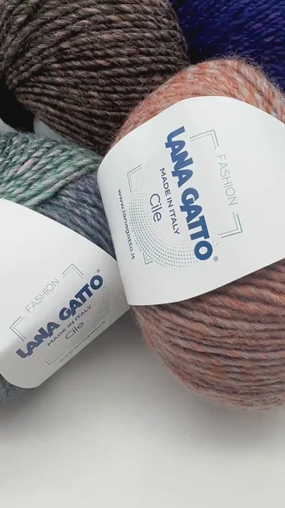 Luxury Lana Gatto CILE mouline gradient Aran yarn from Italy with soft wool acrylic blend for cozy sweaters, oversized cardigans, scarves, hats, and modern winter knitwear projects