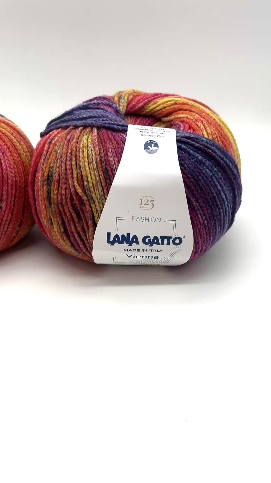 Lana Gatto VIENNA yarn ball in multicolor tones – 125th anniversary label front