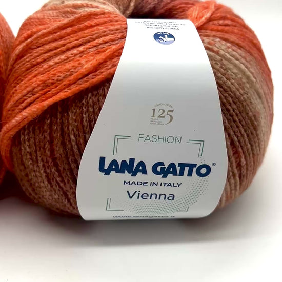 Lana Gatto VIENNA yarn ball in multicolor tones – 125th anniversary label front