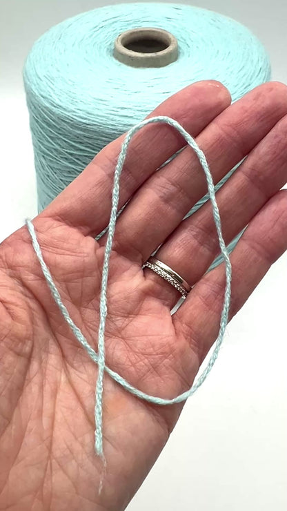 Elite iDOKNiT lace weight stretch yarn, SCOOBYGUM by Pecci Filati Italy. High-performance blend of 75% Cotton Makò and 25% Elastane, Nm 6500, providing 650m per 100g. Authentic Italian-made yarn in 2173 Pale Aqua, curated by iDOKNiT for lightweight garments requiring excellent elasticity, comfort, and shape retention.