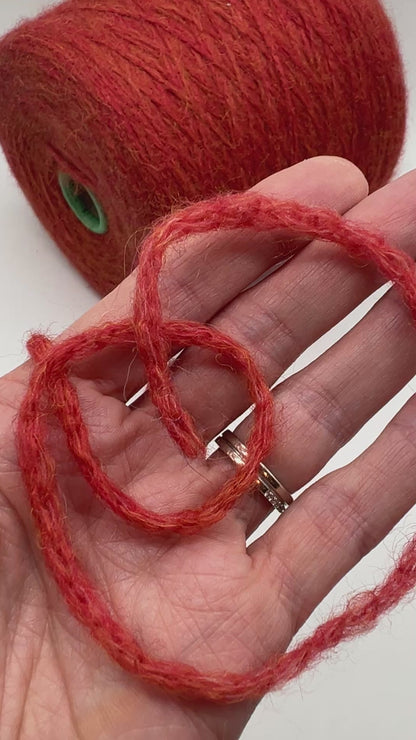 Exclusive iDOKNiT sport weight yarn, CATENA RIBE by Di.Ve Italy. High-end blend of 63% superfine alpaca and 37% polyamide featuring a modern chainette (chain-cable) structure, providing 300m per 100g. Authentic Italian-made luxury fiber curated by iDOKNiT for lightweight, halo-soft knitwear with excellent thermal properties and durability.