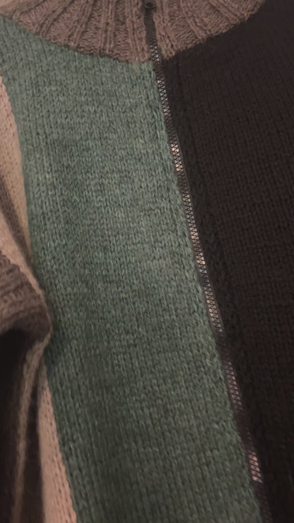 LOVE ACTUALLY Movie–Inspired Multicolor Full-Zip Turtleneck Cardigan, Handmade Custom Knit Sweater, Vintage-Style Made-to-Order Gift