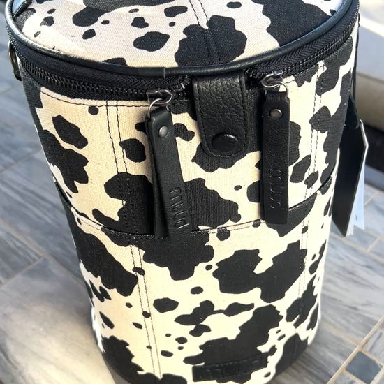 muud Saturn XL canvas project bag with genuine leather details and yarn feed holes from iDOKNiT