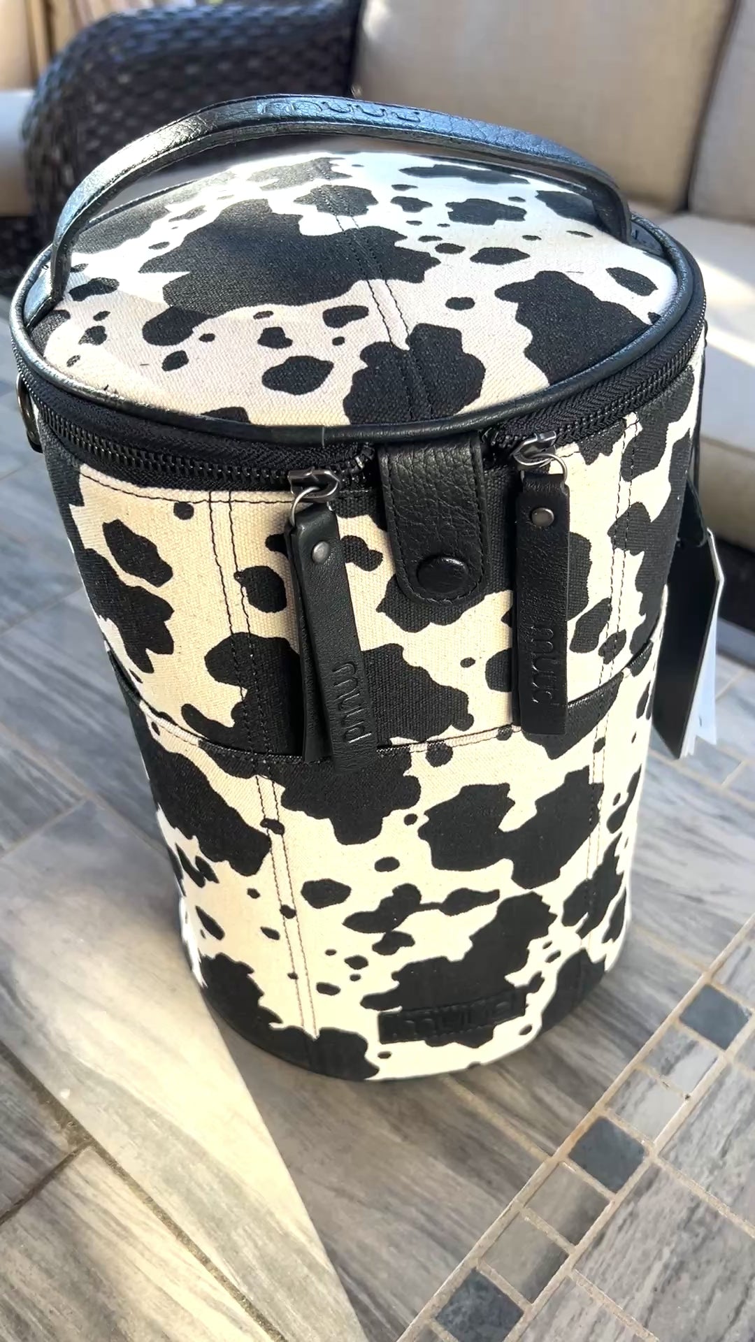 muud Saturn XL canvas project bag with genuine leather details and yarn feed holes from iDOKNiT