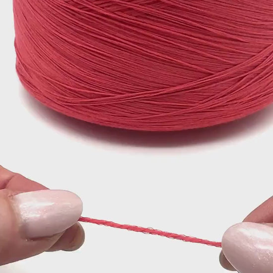 PARK MICRO cotton elastane chain yarn coral Italy
Italian stretch cotton yarn 900m per 100g
LE TRICOT coral chain yarn for tops dresses and crochet
Stretch lace weight cotton yarn close up texture detail
Italian cotton elastane yarn for machine knitting and fashion knitwear