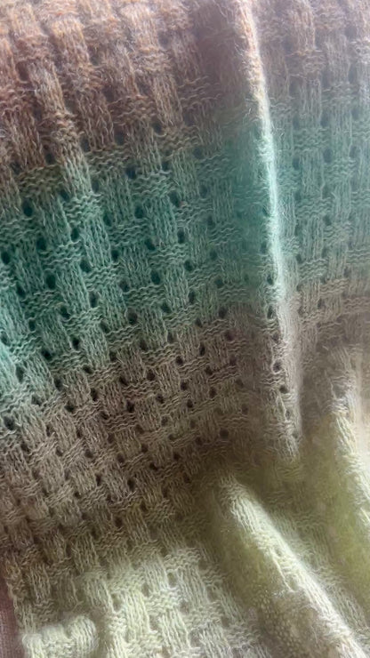 Gradient Hand-Knitted Palantine Shawl Scarf, Dundaga Wool Alpaca Oversized Wrap, Van Gogh Monet Goya Artist Collection