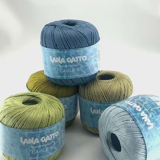 Lana Gatto Cablé 5 mercerized Egyptian Mako cotton fingering weight yarn from iDOKNiT. Smooth, tightly spun premium Italian fiber with a subtle sheen for luxury knitting and crochet, 175m per 50g ball.