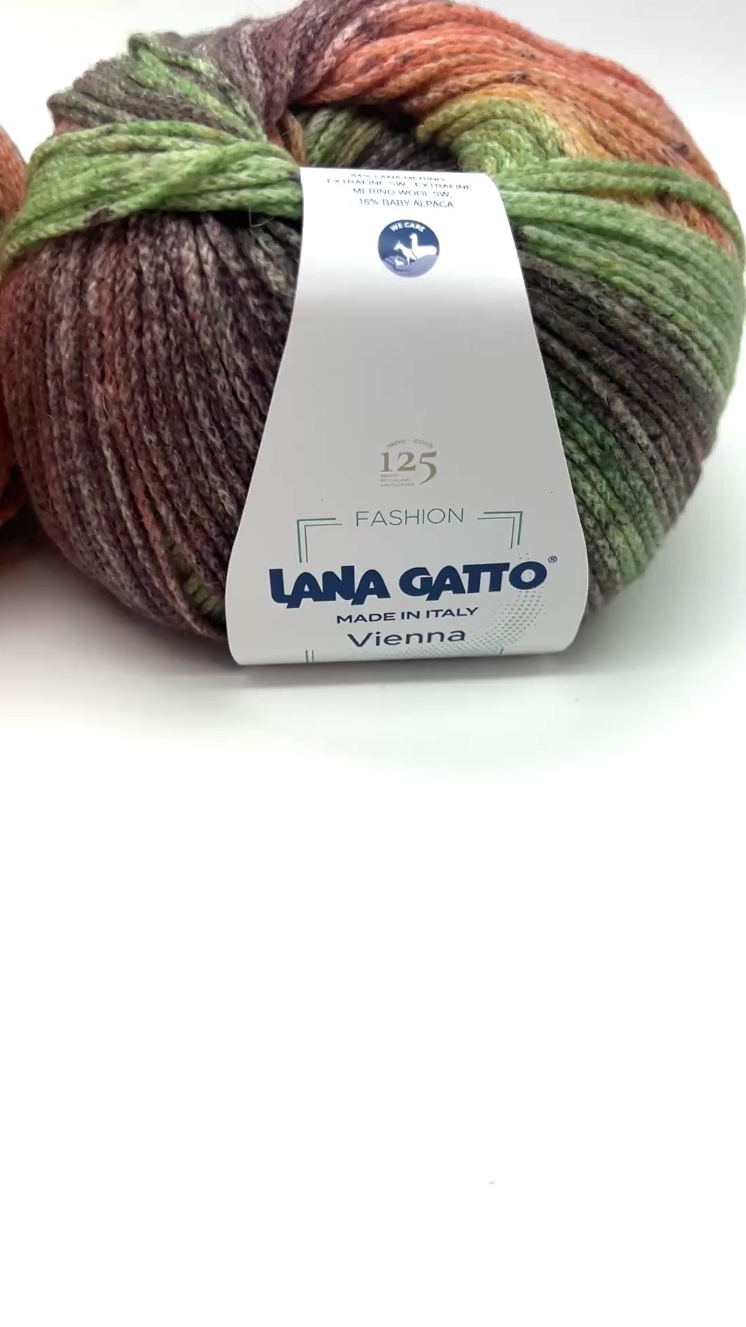 Lana Gatto VIENNA yarn ball in multicolor tones – 125th anniversary label front