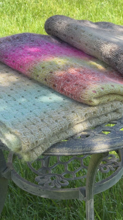 Gradient Hand-Knitted Palantine Shawl Scarf, Dundaga Wool Alpaca Oversized Wrap, Van Gogh Monet Goya Artist Collection