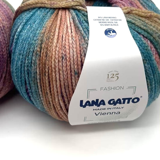 Lana Gatto VIENNA yarn ball in multicolor tones – 125th anniversary label front