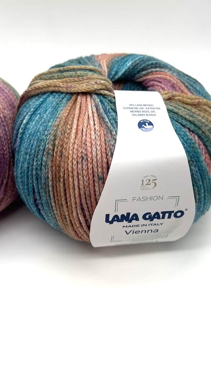Lana Gatto VIENNA yarn ball in multicolor tones – 125th anniversary label front