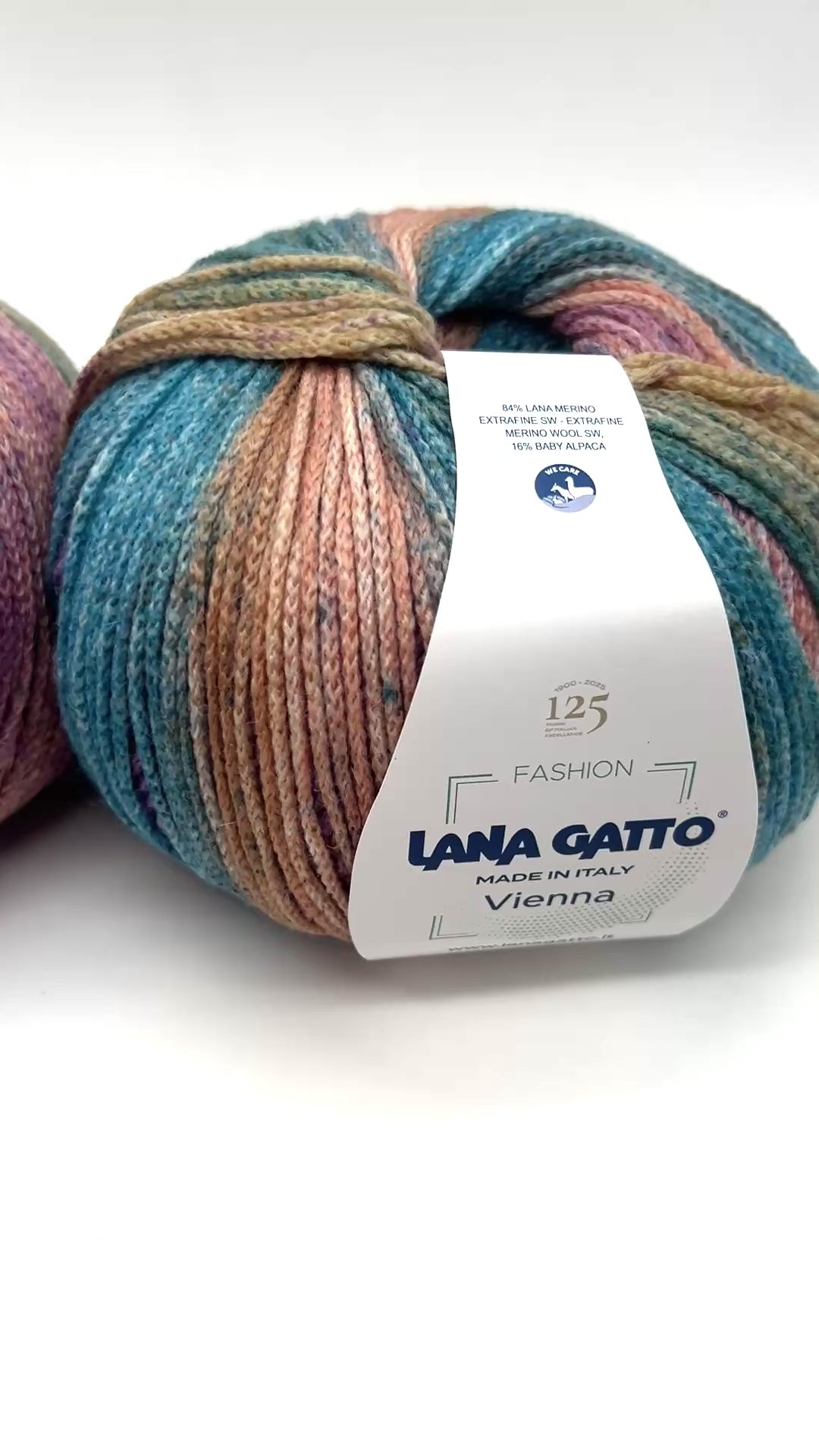 Lana Gatto VIENNA yarn ball in multicolor tones – 125th anniversary label front