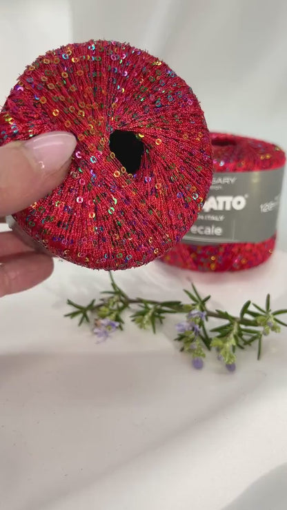 PAILLETTES GRECALE, Multicolor Sequin Sparkling Knitting Italian Yarn by Lana Gatto, EXTRA FINE, 112m/25g (123y/0.88oz)