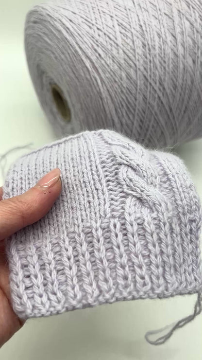 Elite iDOKNiT luxury lace weight carded yarn, LAMORA by Lanecardate Italy. 25% angora and 75% superfine merino wool blend, 800m/100g. Authentic Italian-made yarn with a signature soft halo and exquisite warmth curated by iDOKNiT for professional knitting.