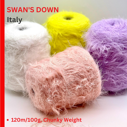 SWAN'S DOWN Fluffy Yarn, POMPEI, 100% Polyamide, Italian Fur Yarn, Availble in Balls and on a Cone, 350m/100g (383y/3.52oz)
