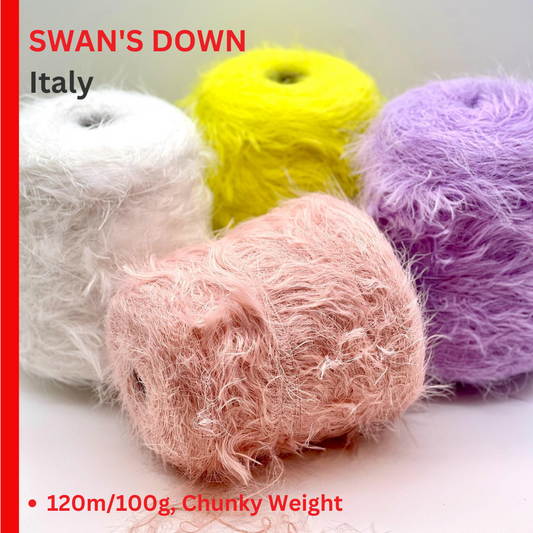 SWAN'S DOWN Fluffy Yarn, POMPEI, 100% Polyamide, Italian Fur Yarn, Availble in Balls and on a Cone, 350m/100g (383y/3.52oz)